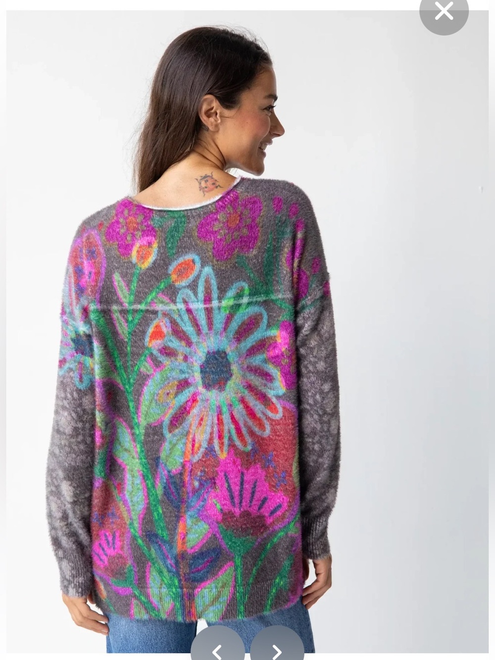 NATURAL LIFE Cashmere - like Pullover Sweater Mauve Folk Floral Scoop Neck - Picture 3 of 10